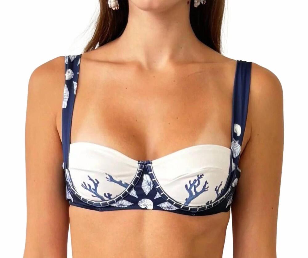NEW CAROLINA K women's carmel bikini top in shell tiles blue
